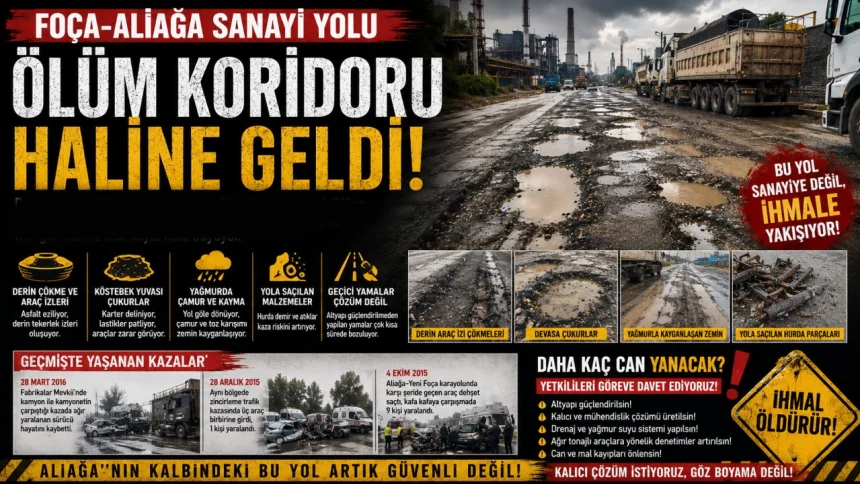 Foça-Aliağa Sanayi Yolu Alarm Veriyor